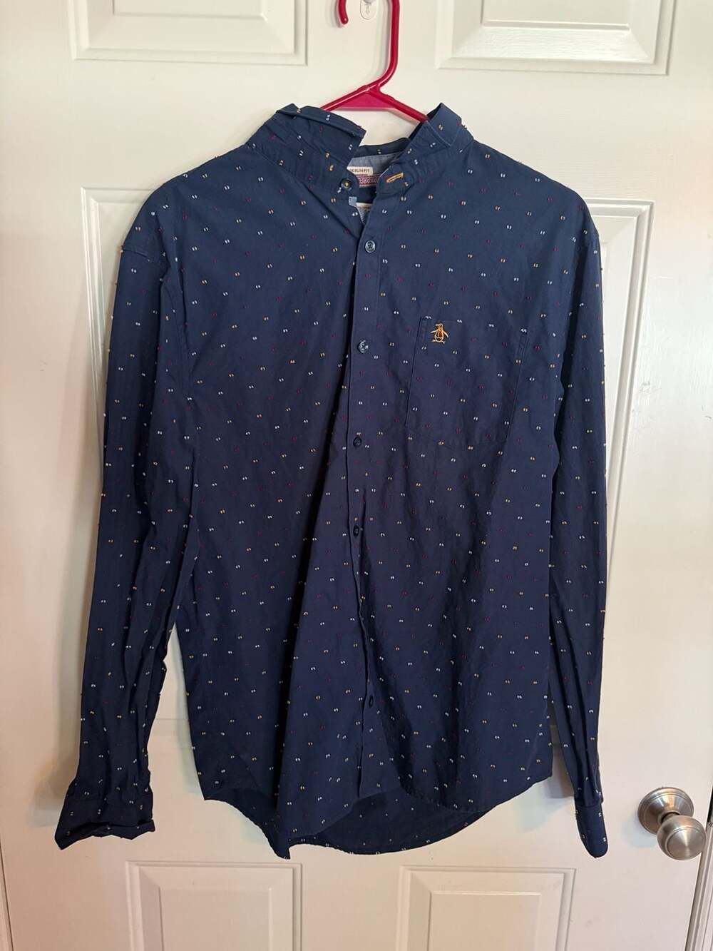 Original Penguin Heritage Slim Fit Navy Blue Micro Dot Long Sleeve